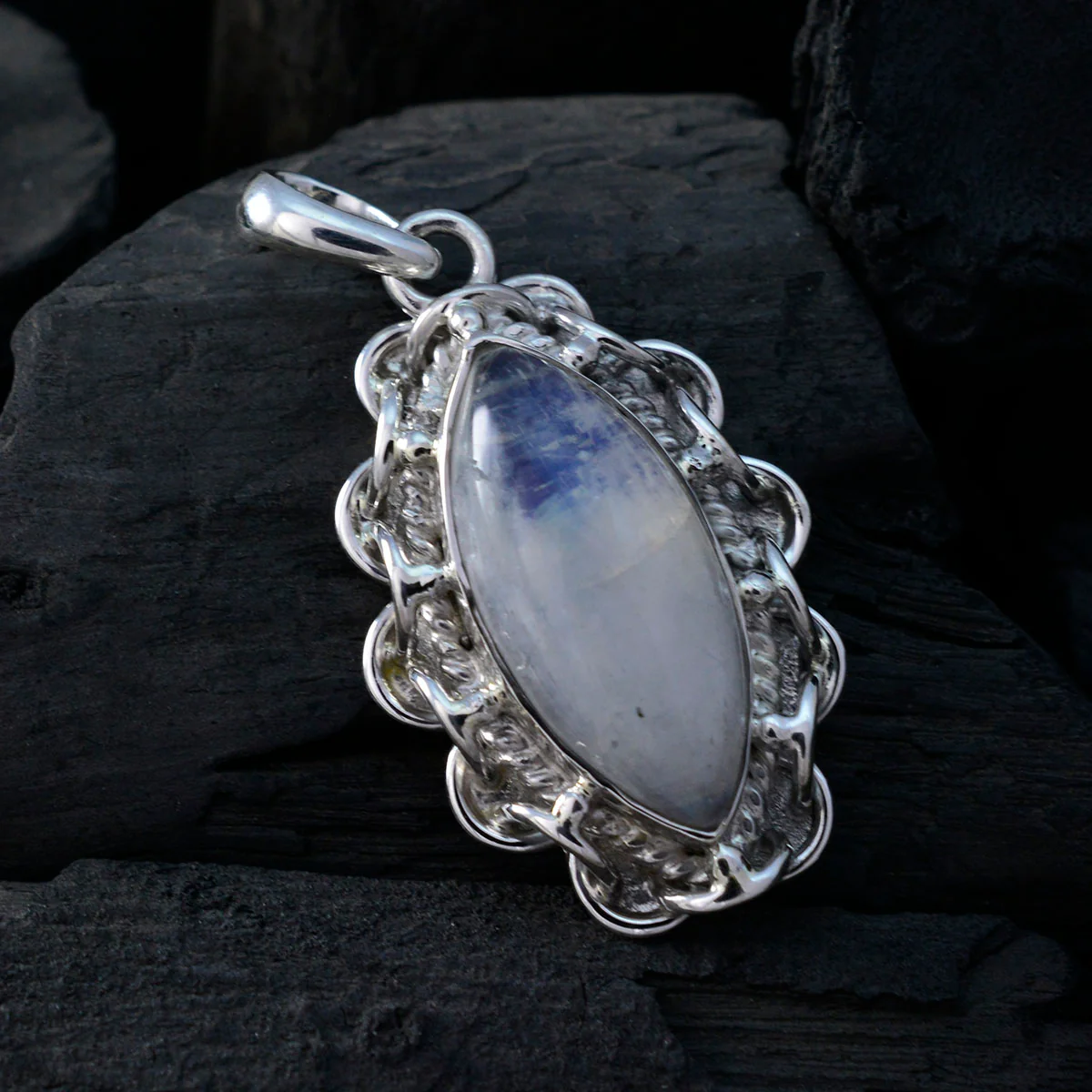 Rainbow Moonstone Edgy American Silver Solitaire Ivana Rope-Wire White Pendant Jewelry - Image 3