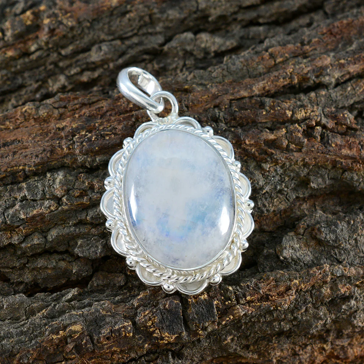 Rainbow Moonstone Edgy Moroccan 925 Silver Solitaire Autumn Rope-Wire White Pendant Jewelry - Image 3