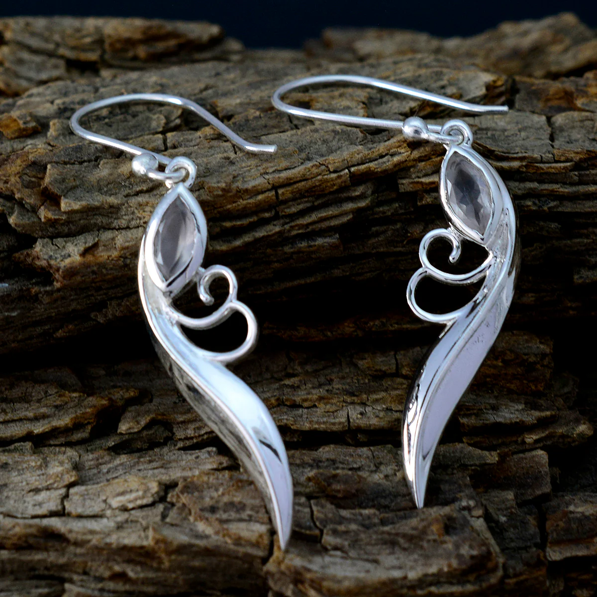 Rainbow Moonstone Egyptian Aaliyah Solitaire Dangle White Sterling Silver Earring - Image 3