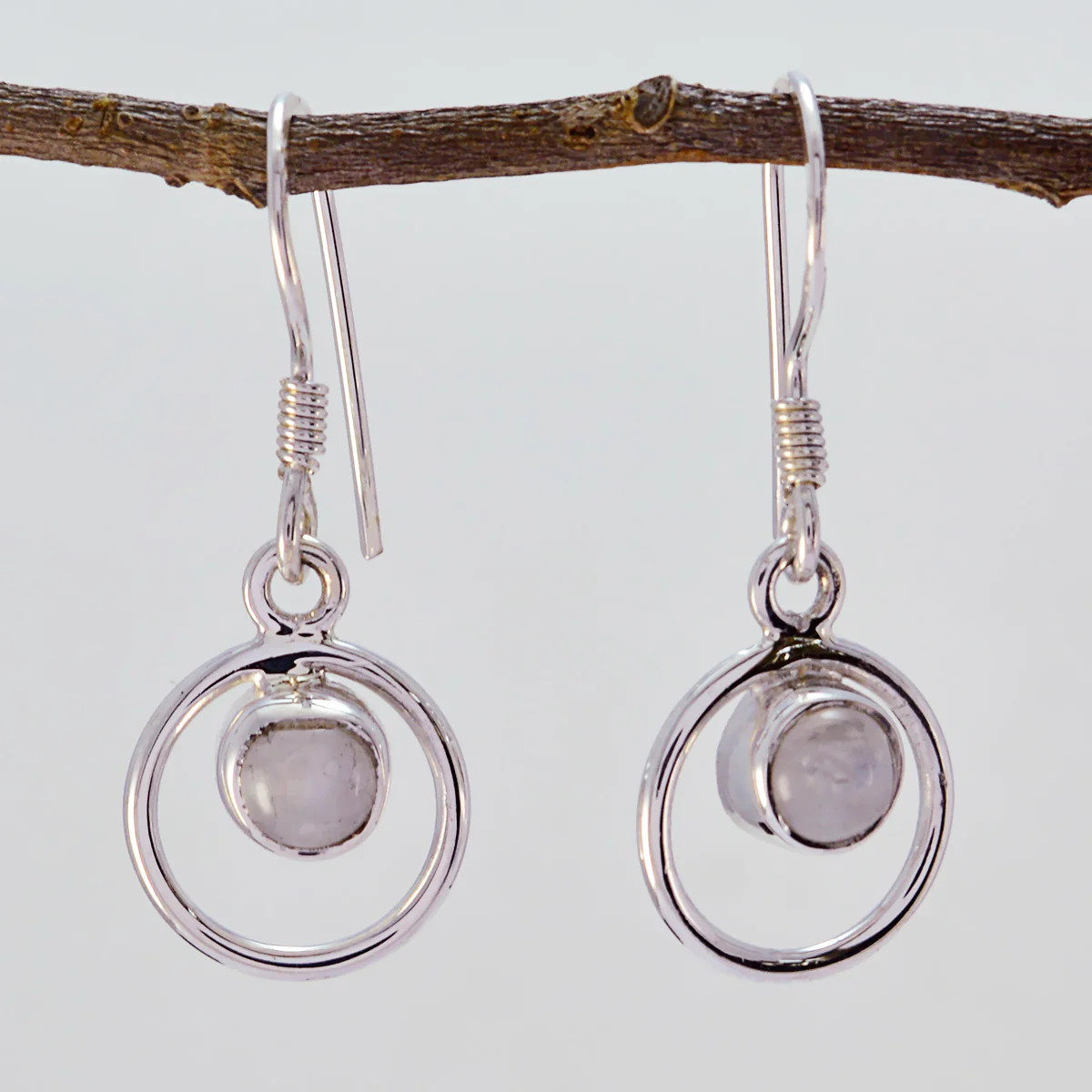 Rainbow Moonstone Egyptian Amanda multiple Dangle White 925 Silver Earring - Image 3