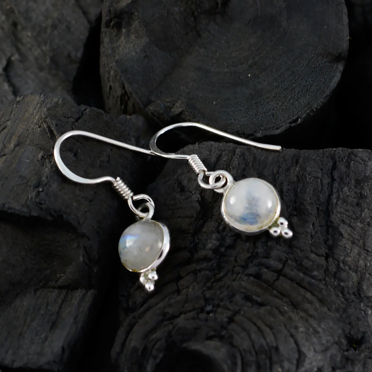 Rainbow Moonstone Egyptian Mei multiple Dangle White Sterling Silver Earring - Image 3