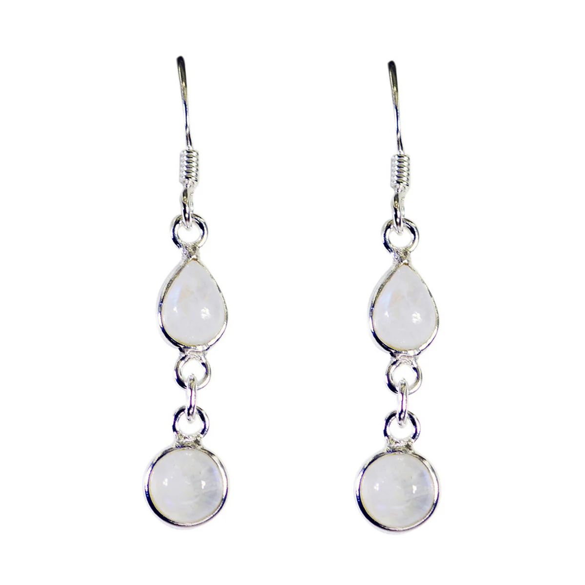 Rainbow Moonstone Egyptian Natalie multiple Dangle White Sterling Silver Earring