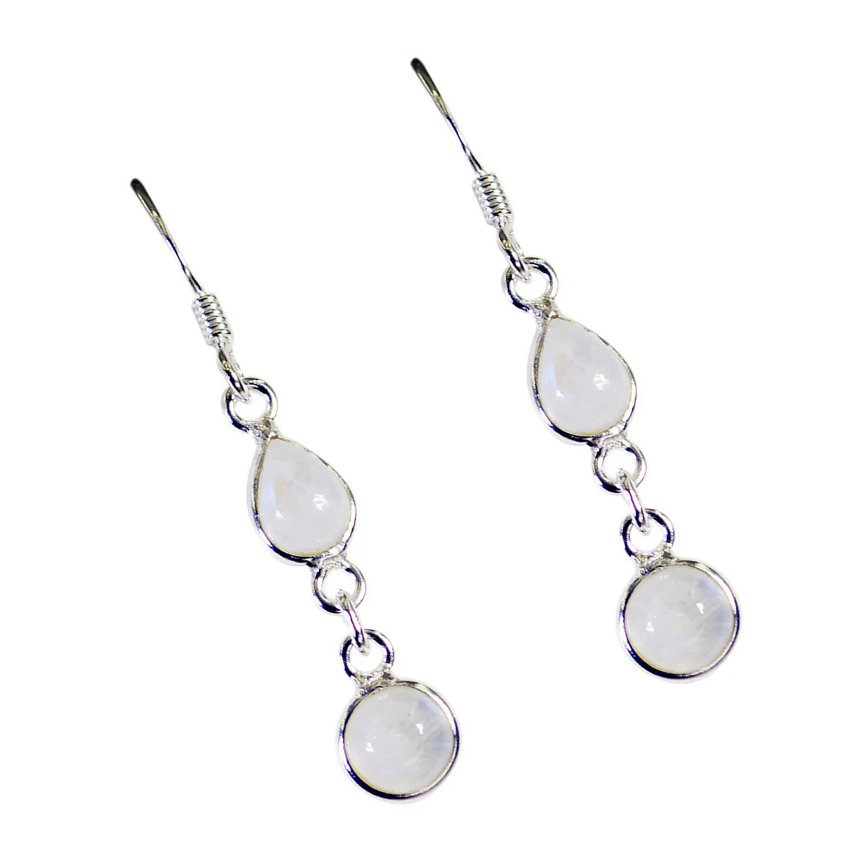 Rainbow Moonstone Egyptian Natalie multiple Dangle White Sterling Silver Earring - Image 2