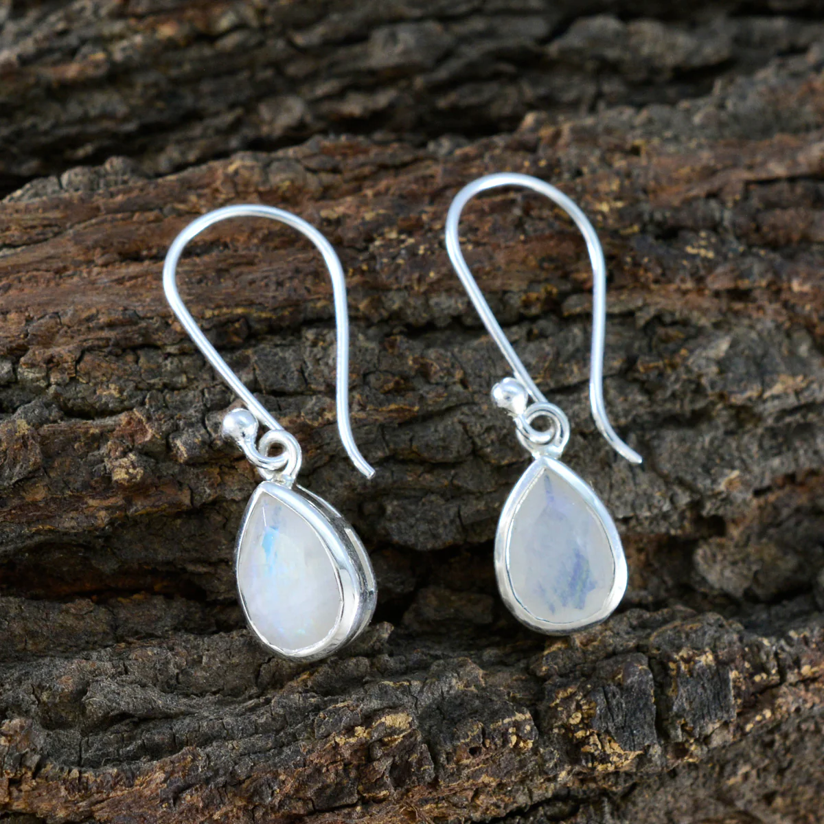 Rainbow Moonstone German Hana Solitaire Dangle White 925 Sterling Silver Earring - Image 3