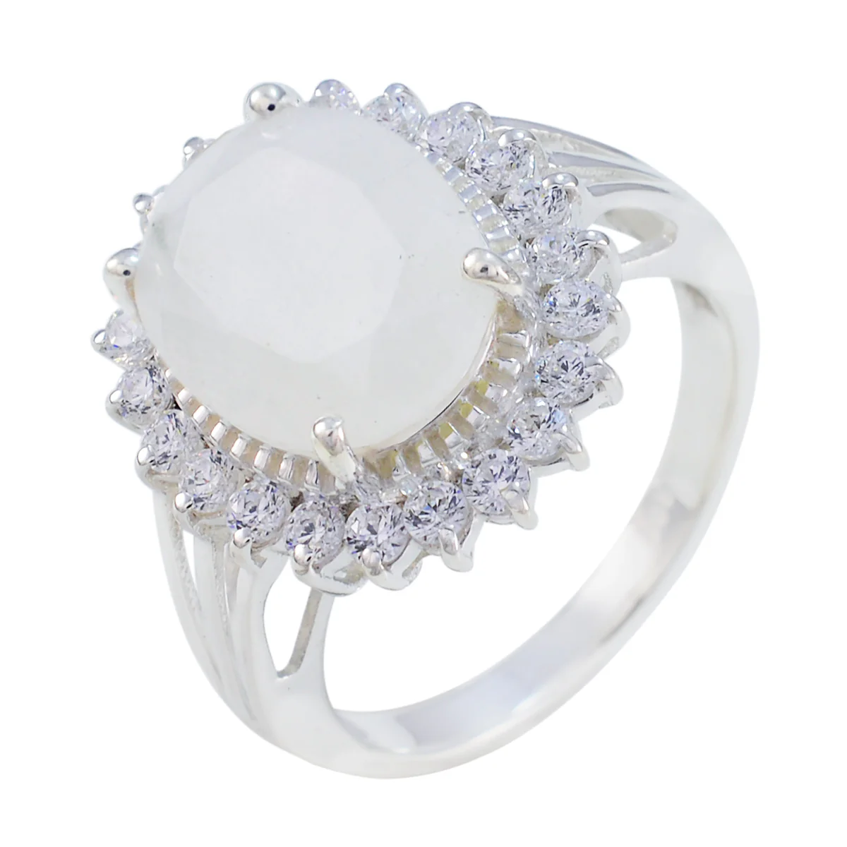 Rainbow Moonstone Halo Russian Sterling Silver White Gemstones Classic Signet Ring Jewelry - Image 2