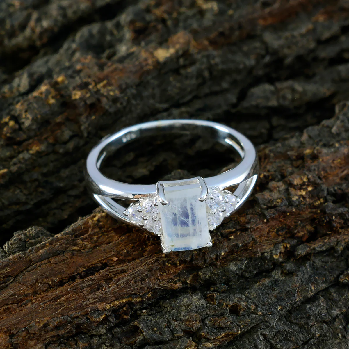 Rainbow Moonstone Halo Turkish 925 Sterling Silver White Gems Dainty Fairytale Ring Jewelry - Image 3