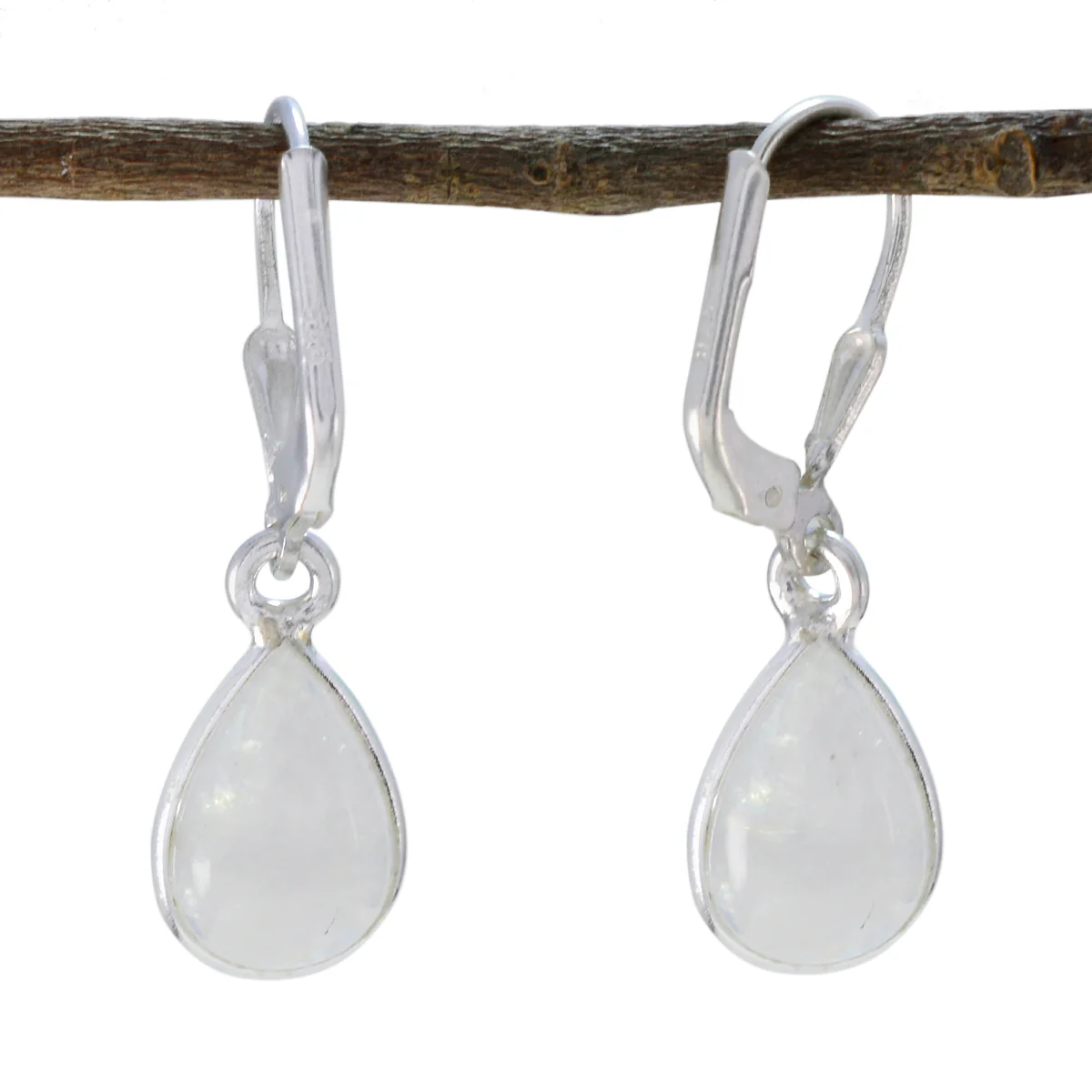 Rainbow Moonstone Japanese Mia Solitaire Dangle White Silver Earring