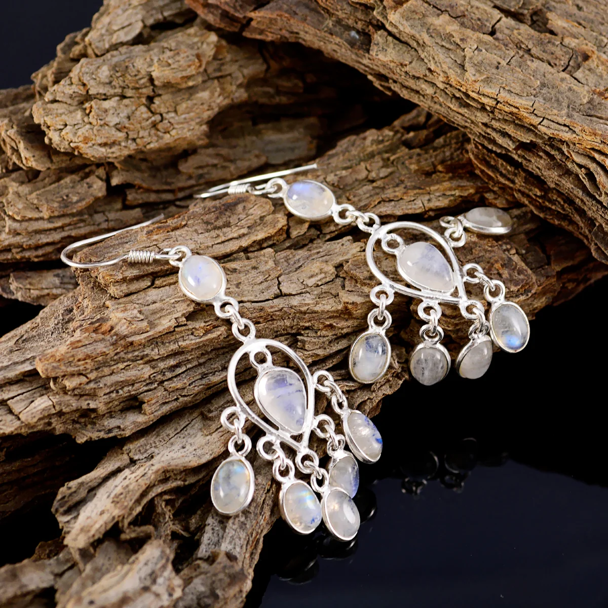 Rainbow Moonstone Korean Naomi multiple Dangle White 925 Sterling Silver Earring - Image 3