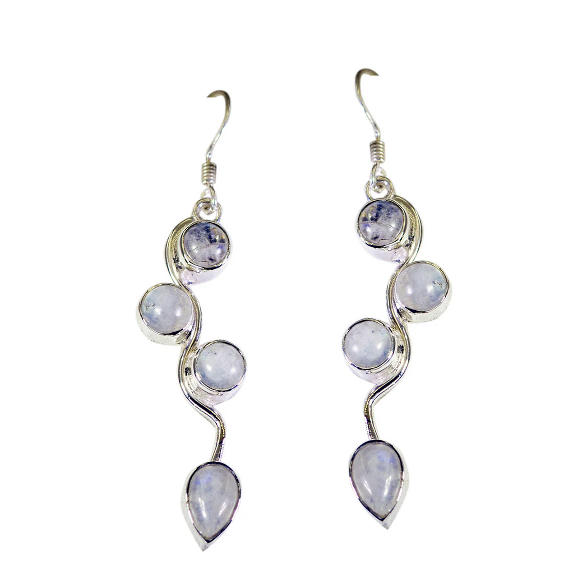 Rainbow Moonstone Latin American Emi multiple Dangle White Sterling Silver Earring