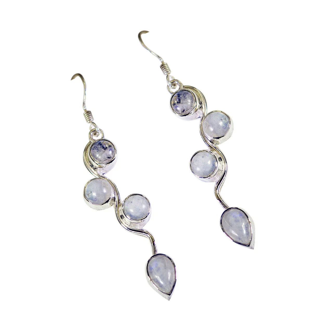 Rainbow Moonstone Latin American Emi multiple Dangle White Sterling Silver Earring - Image 2