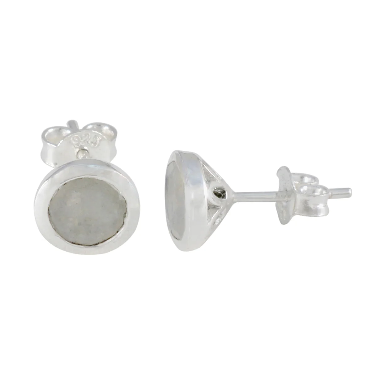 Rainbow Moonstone Latin American Zoey Solitaire Stud White Silver Earring - Image 2
