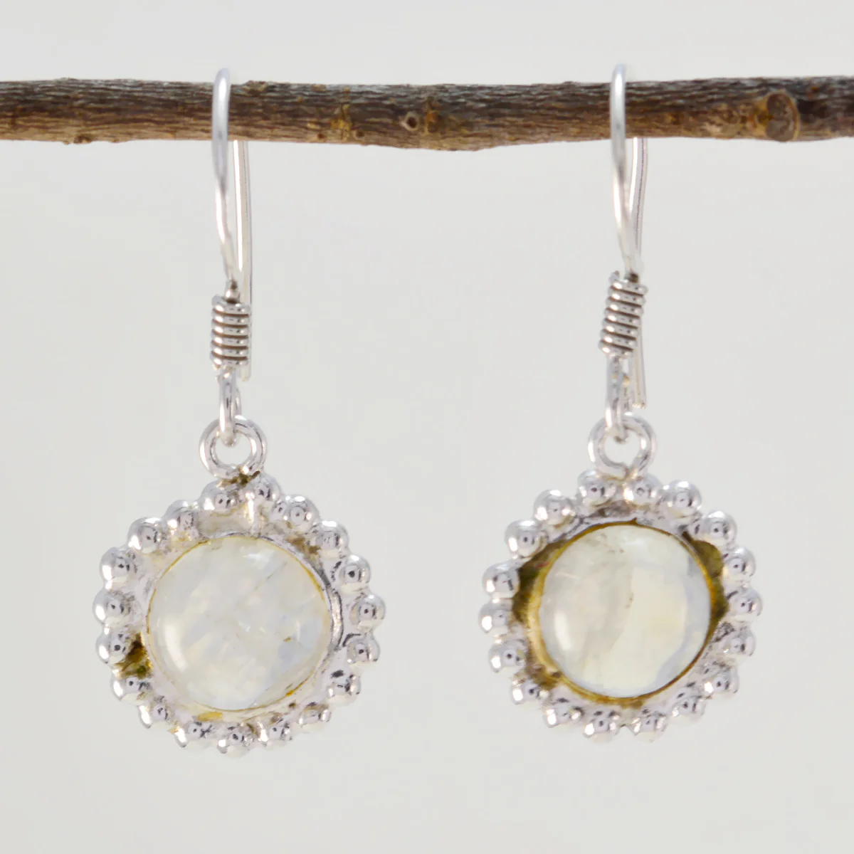 Rainbow Moonstone Mexican Rosa multiple Dangle White Sterling Silver Earring - Image 2