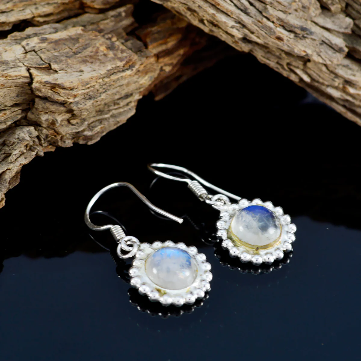 Rainbow Moonstone Mexican Rosa multiple Dangle White Sterling Silver Earring - Image 3