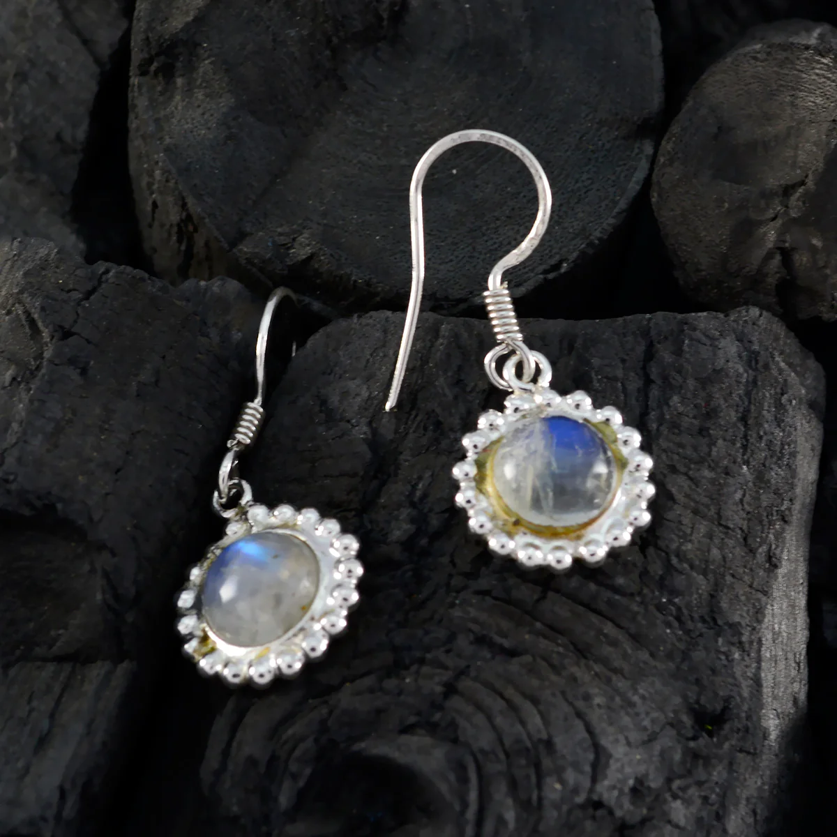 Rainbow Moonstone Mexican Rosa multiple Dangle White Sterling Silver Earring - Image 4