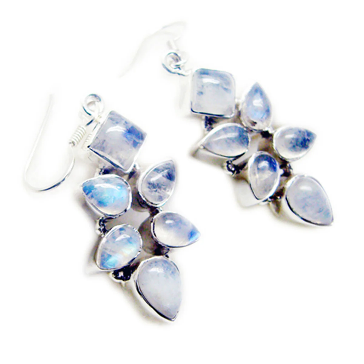 Rainbow Moonstone Mexican Soo-jin multiple Dangle White Sterling Silver Earring