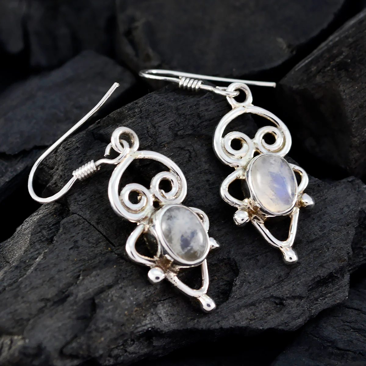 Rainbow Moonstone Russian Dayana multiple Dangle White Silver Earring - Image 2