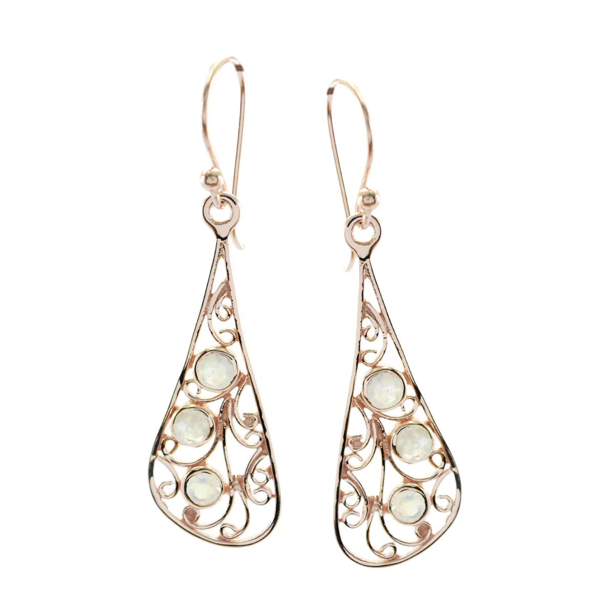 Rainbow Moonstone Russian Eliza multiple Dangle White Sterling Silver Earring