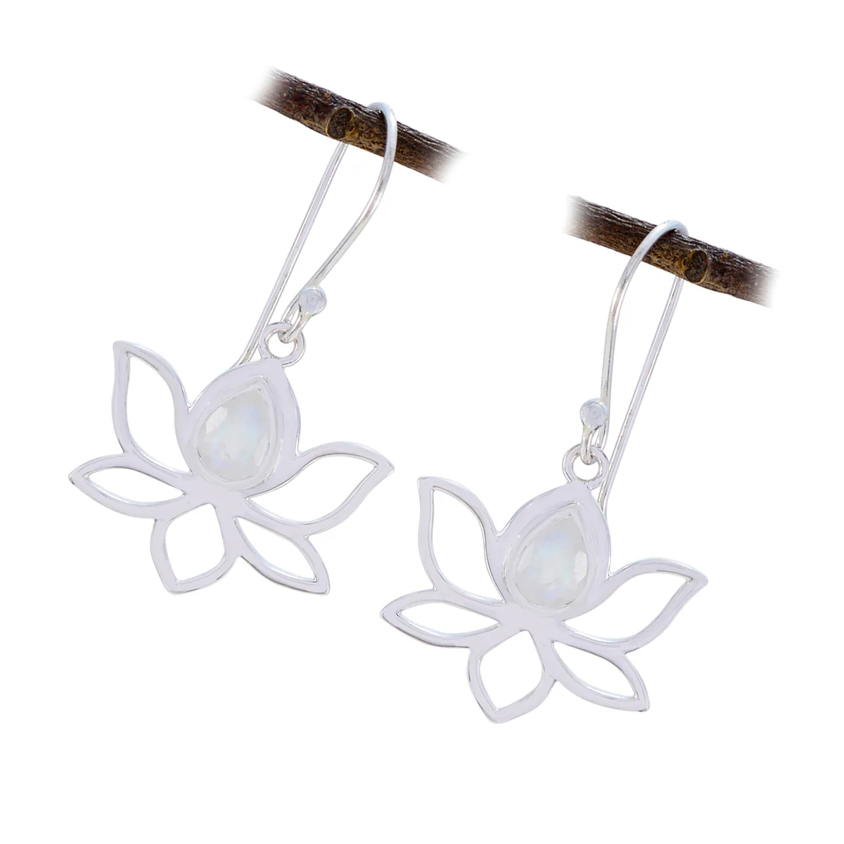 Rainbow Moonstone Russian Naomi Solitaire Dangle White 925 Sterling Silver Earring - Image 3