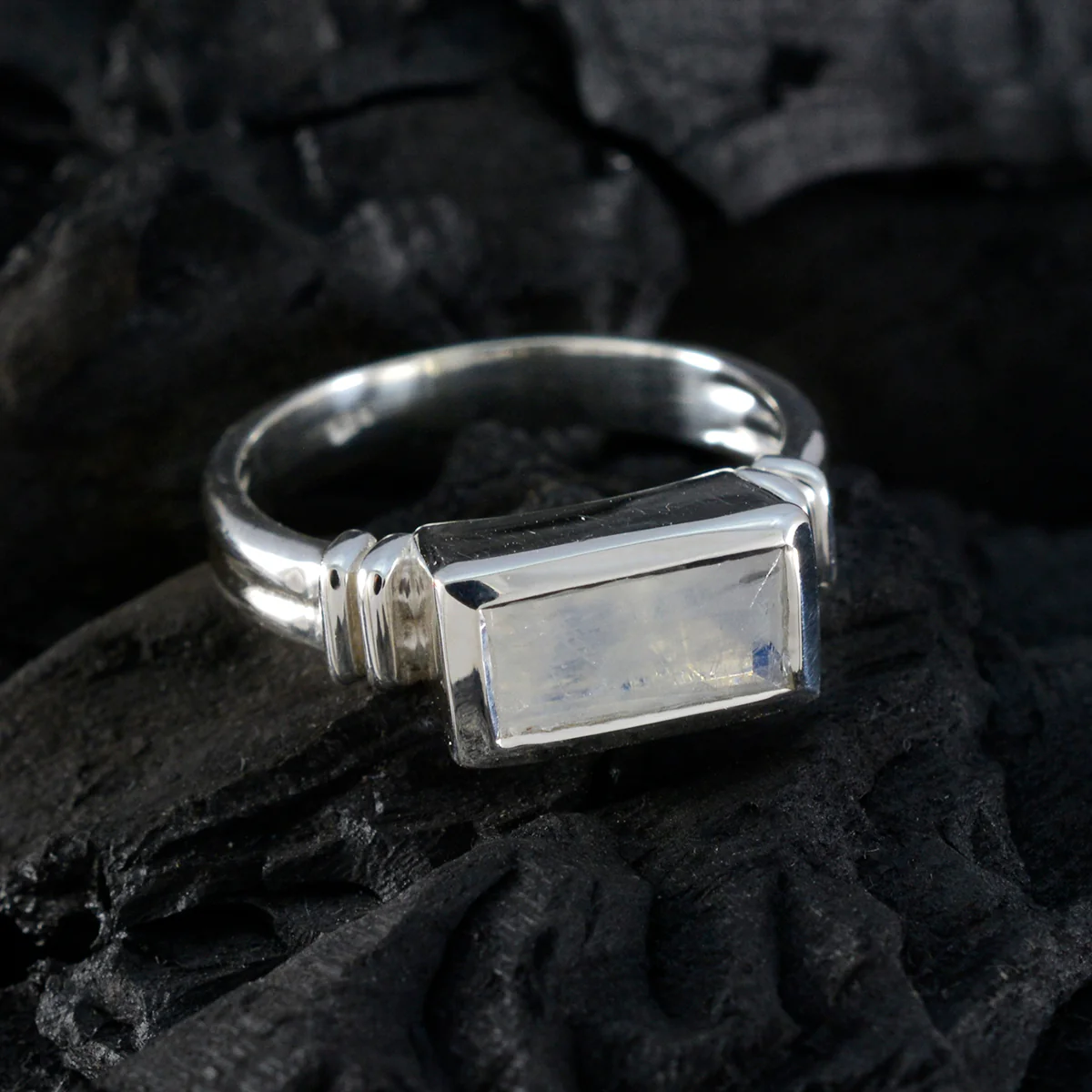 Rainbow Moonstone Solitaire African 925 Silver White Gemstones Minimal Fairytale Ring Jewellery - Image 4