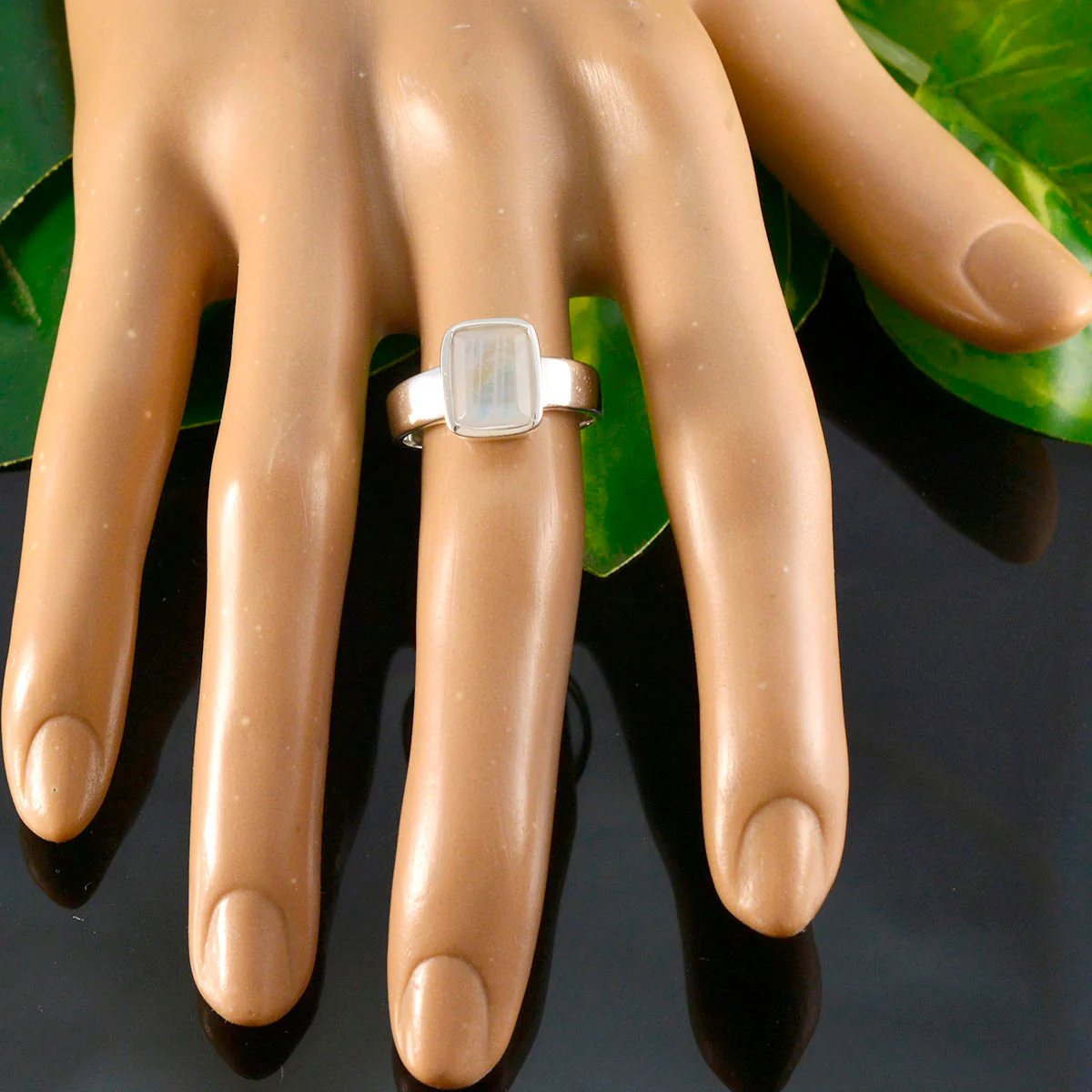 Rainbow Moonstone Solitaire African 925 Sterling Silver White Gems Slim Modern Ring Jewellery - Image 5