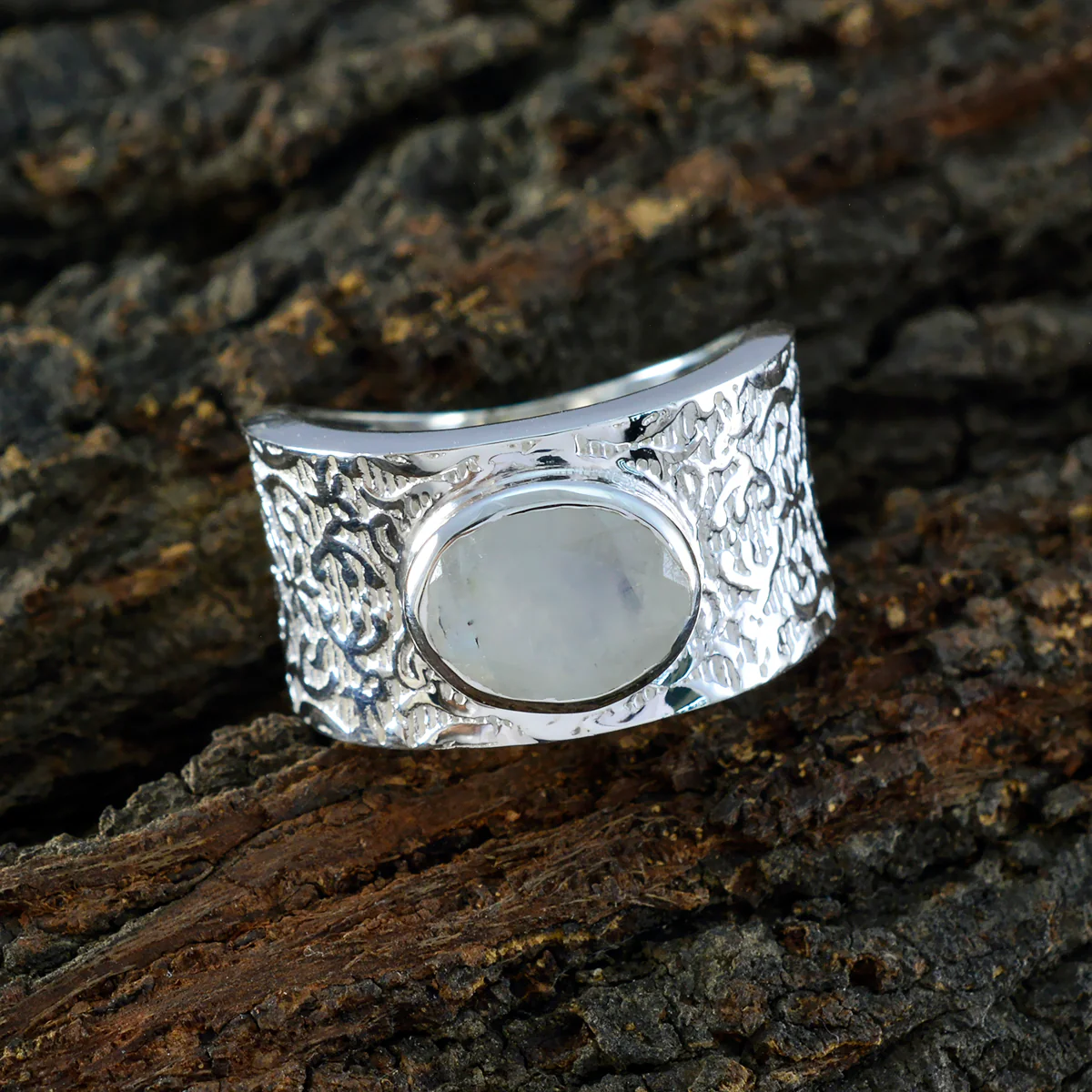 Rainbow Moonstone Solitaire African Sterling Silver White Gemstones Essential Art Deco Ring Jewellery - Image 3