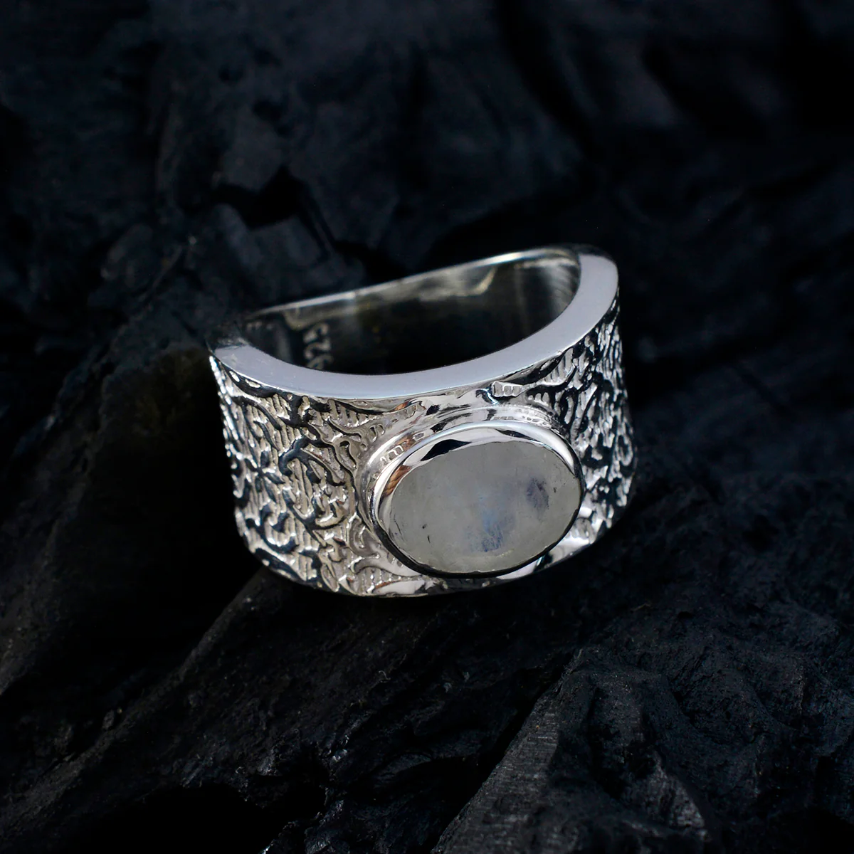 Rainbow Moonstone Solitaire African Sterling Silver White Gemstones Essential Art Deco Ring Jewellery - Image 4