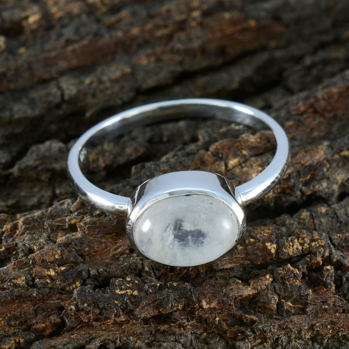 Rainbow Moonstone Solitaire American 92.5 Silver White Gems Dainty Trendy Ring Jewelry - Image 3