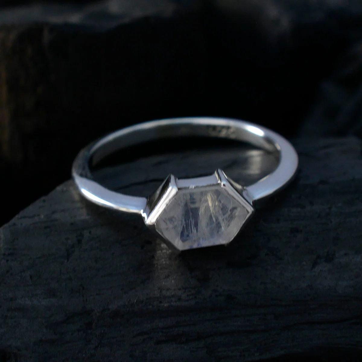 Rainbow Moonstone Solitaire American 925 Silver White Gems Dainty Boho Ring Jewellery - Image 4