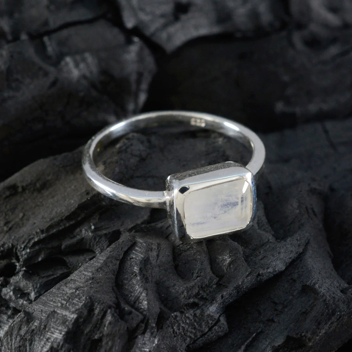 Rainbow Moonstone Solitaire American Sterling Silver White Gems Dainty Boho Ring Jewellery - Image 4