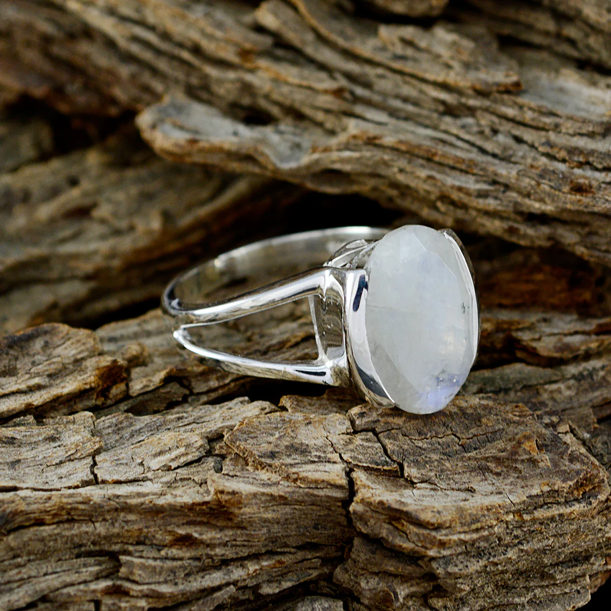 Rainbow Moonstone Solitaire French 92.5 Silver White Gemstone Mid-weight Graceful Ring Jewelry - Image 3