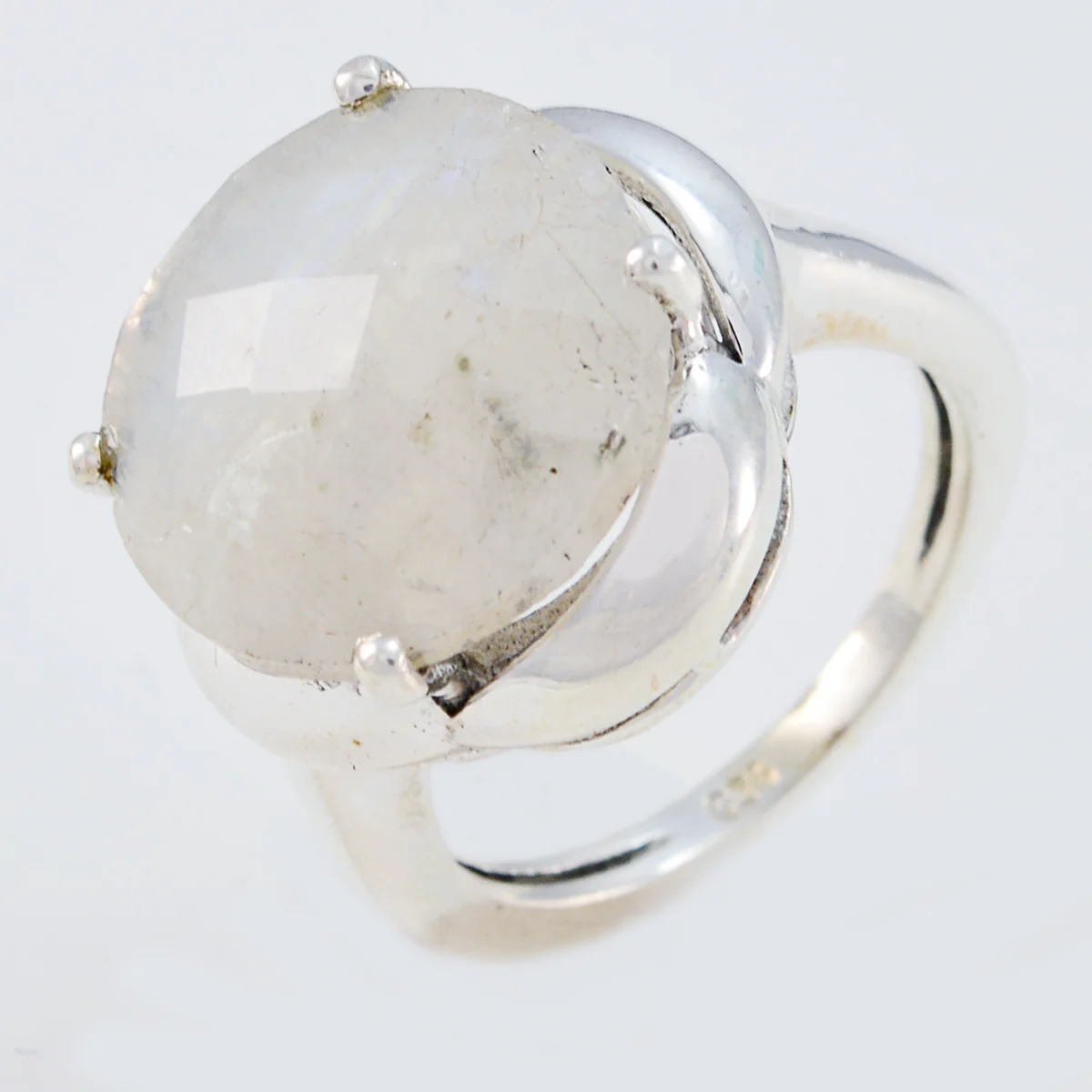 Rainbow Moonstone Solitaire French 925 Silver White Gemstones Minimal Luxurious Ring Jewellery - Image 2