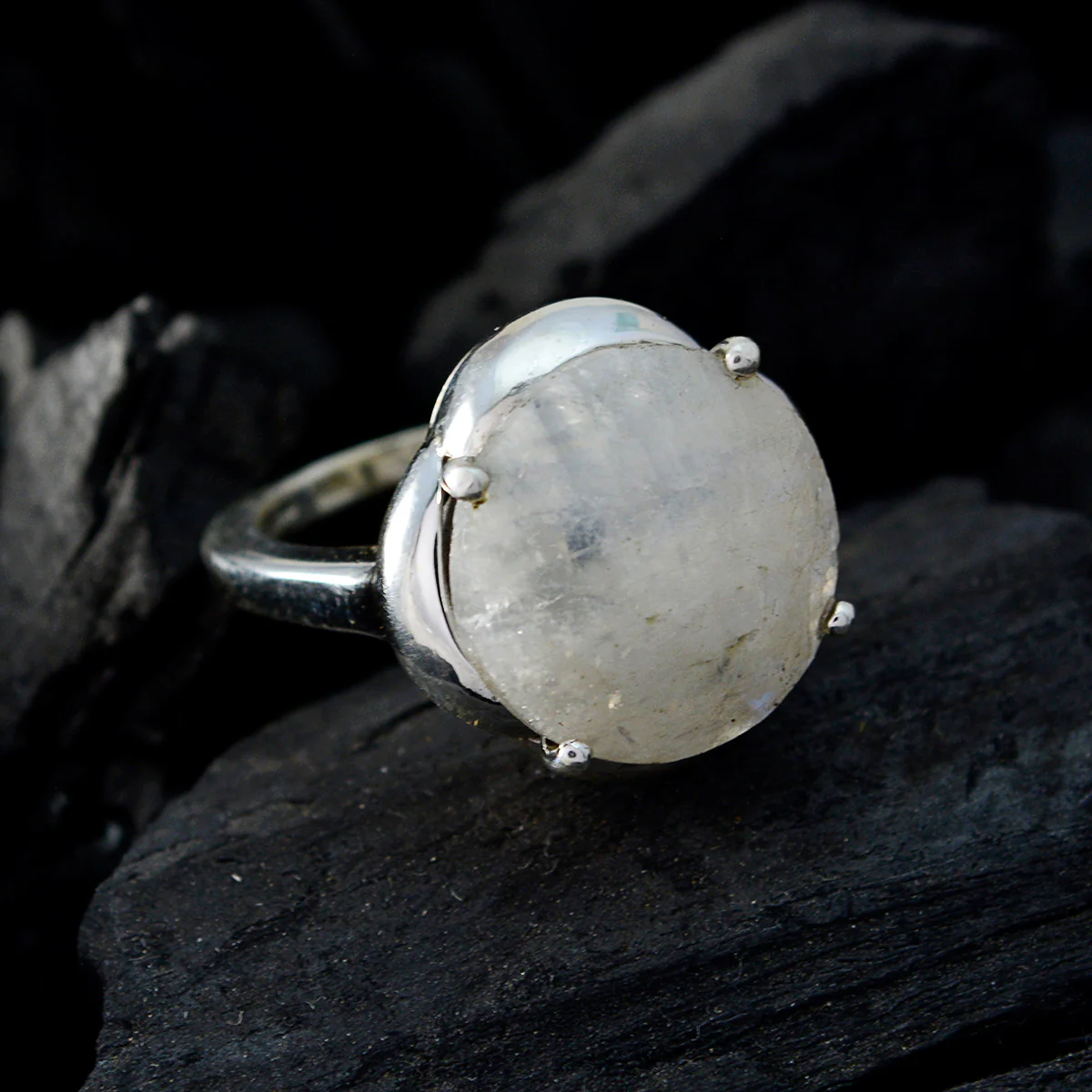 Rainbow Moonstone Solitaire French 925 Silver White Gemstones Minimal Luxurious Ring Jewellery - Image 5