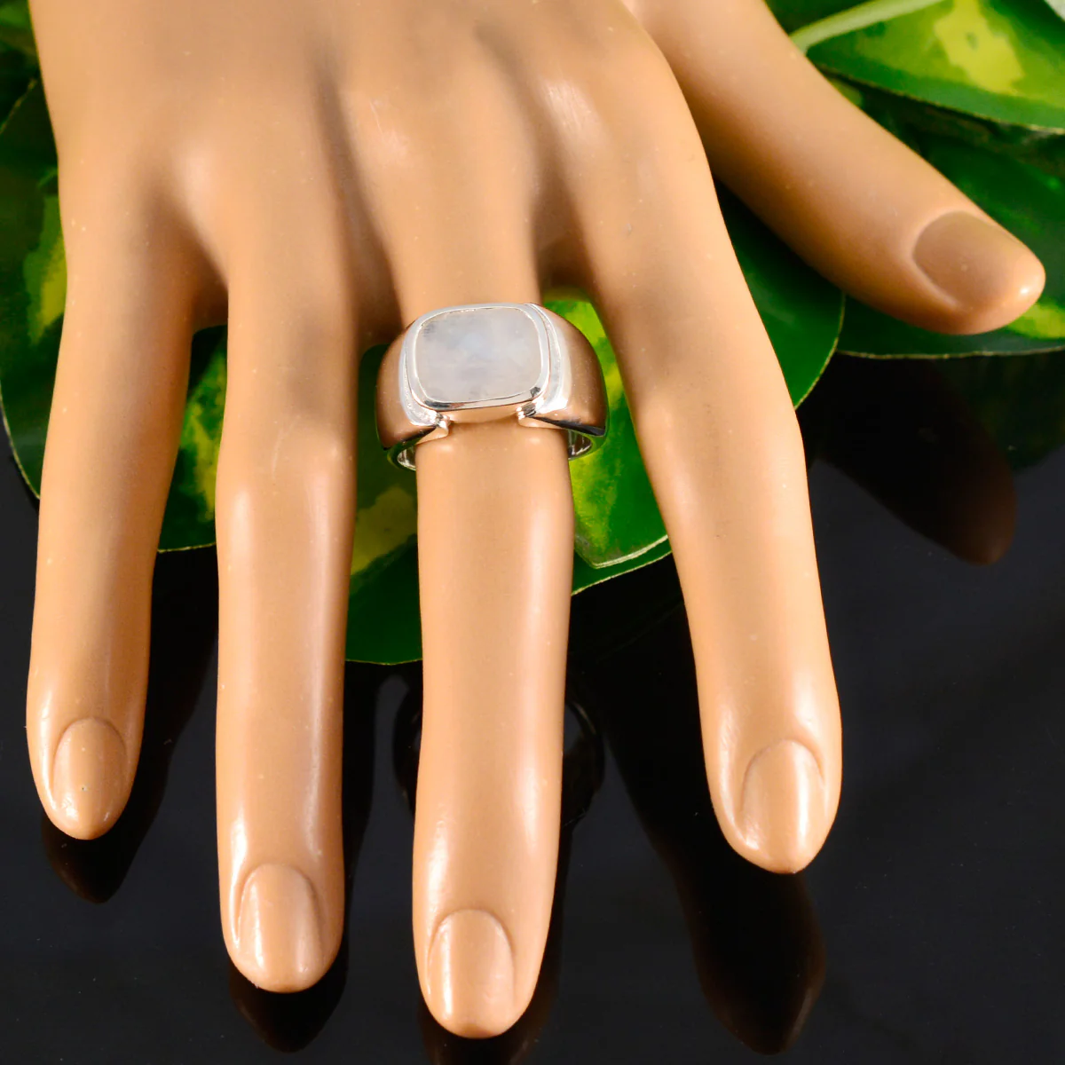 Rainbow Moonstone Solitaire French Sterling Silver White Gems Essential Contemporary Ring Jewellery - Image 5