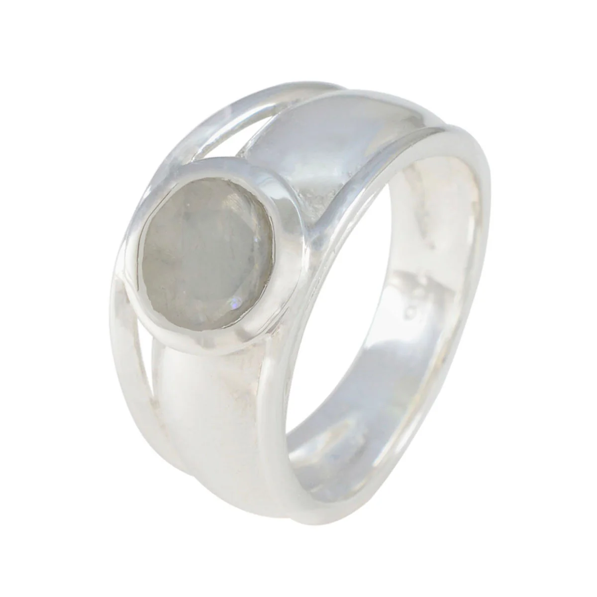 Rainbow Moonstone Solitaire French Sterling Silver White Gemstones Classic Sophisticated Ring Jewellery - Image 2