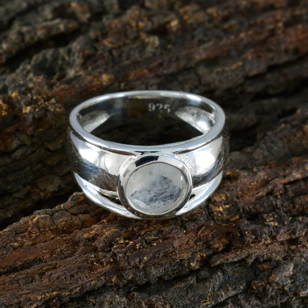 Rainbow Moonstone Solitaire French Sterling Silver White Gemstones Classic Sophisticated Ring Jewellery - Image 3