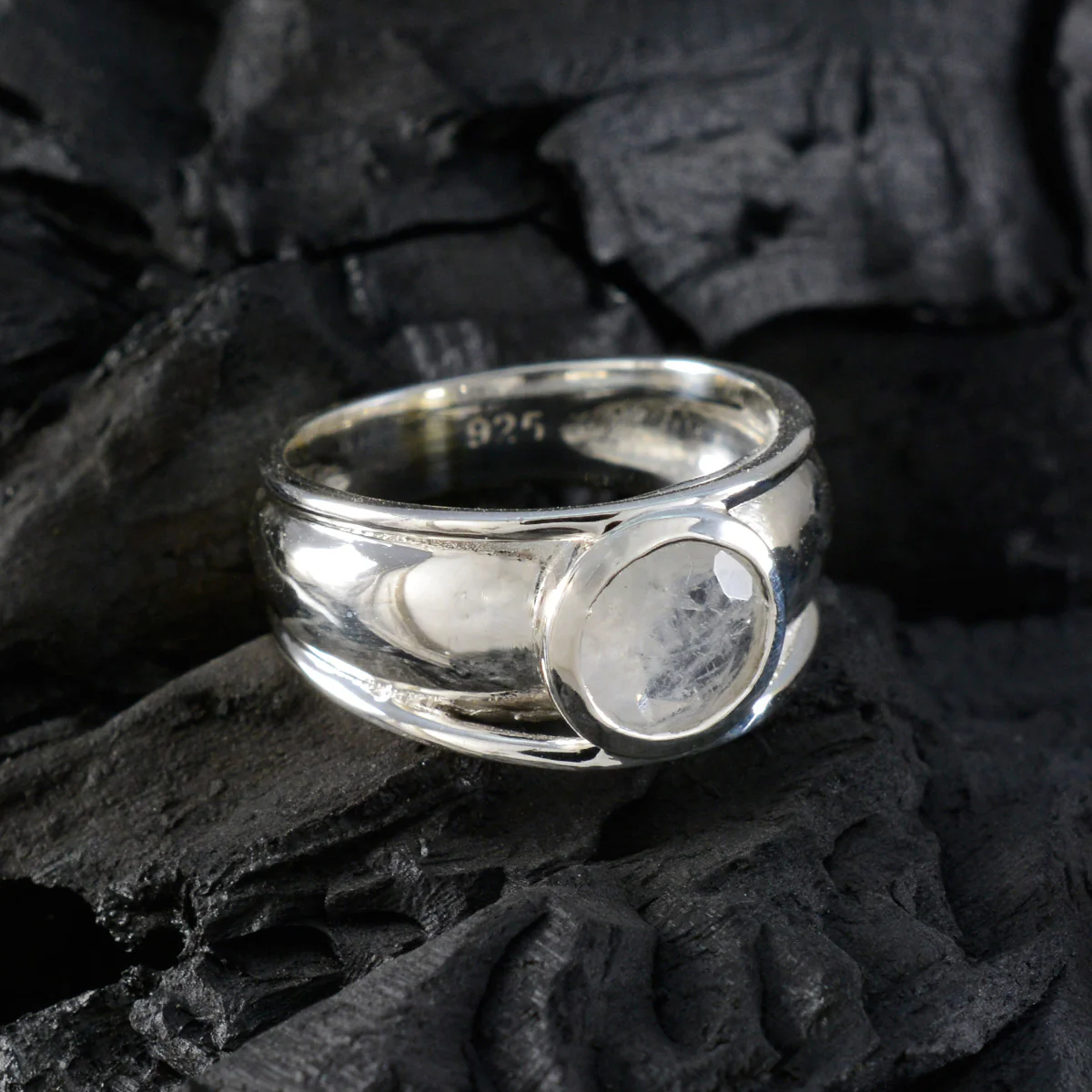 Rainbow Moonstone Solitaire French Sterling Silver White Gemstones Classic Sophisticated Ring Jewellery - Image 4