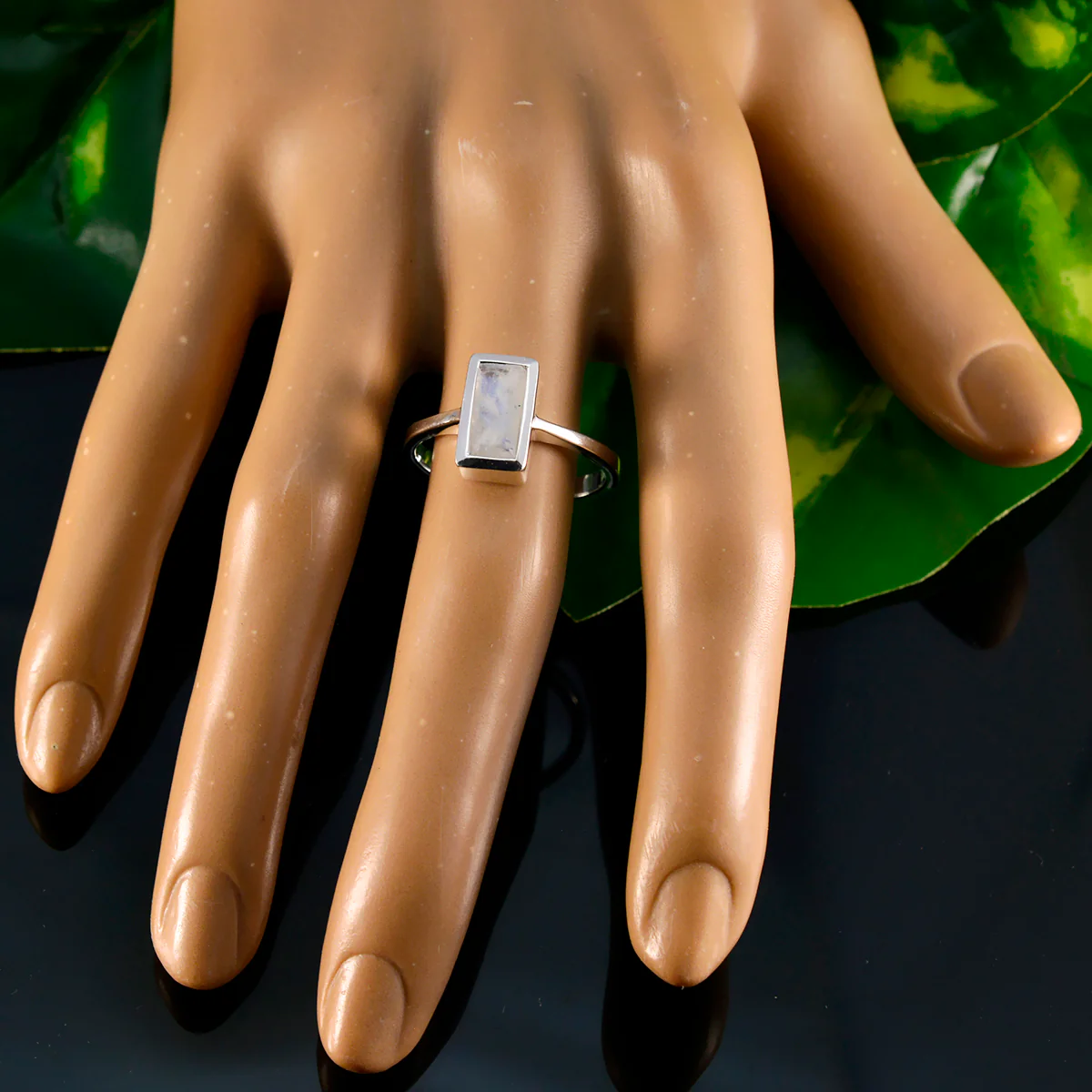 Rainbow Moonstone Solitaire German 92.5 Silver White Gemstone Slim Trendy Ring Jewelry - Image 6