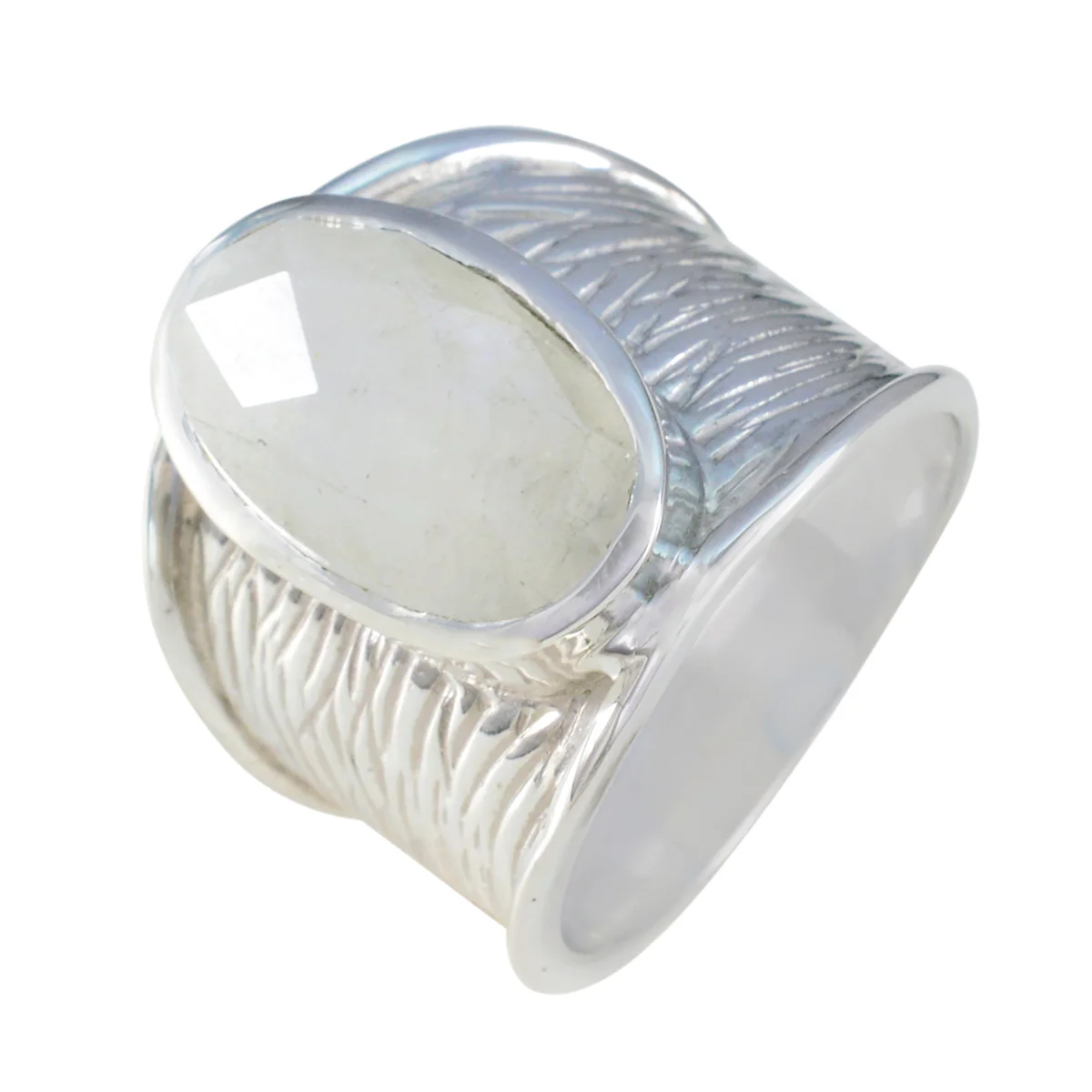 Rainbow Moonstone Solitaire German 92.5 Silver White Gemstone Statement Heritage Ring Jewellery - Image 2