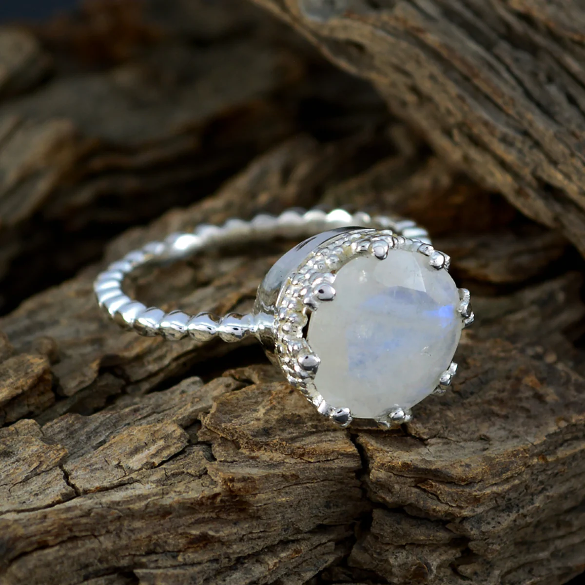 Rainbow Moonstone Solitaire German Silver White Gemstones Slim Trendy Ring Jewellery - Image 3