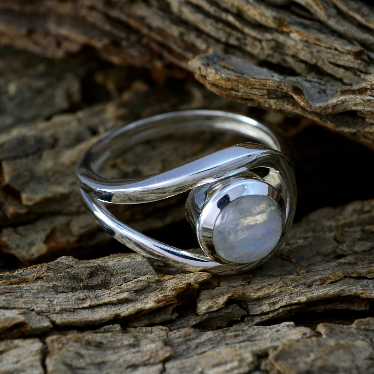 Rainbow Moonstone Solitaire Indian 925 Silver White Gemstone Slim Glamorous Ring Jewellery - Image 2