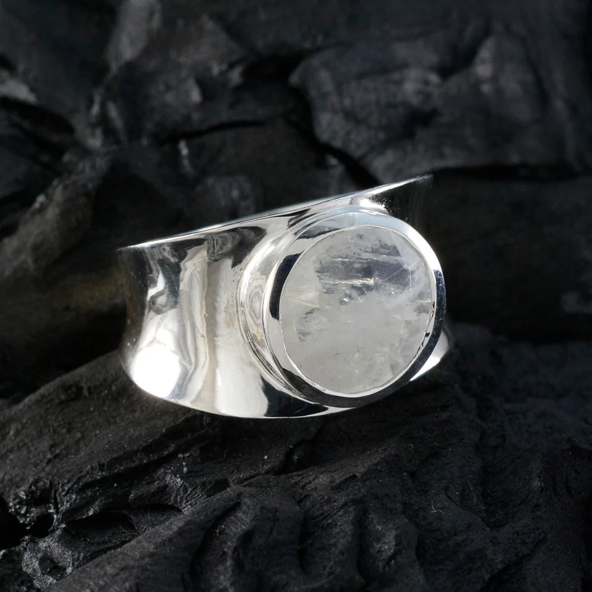 Rainbow Moonstone Solitaire Italian 925 Sterling Silver White Gemstone Edgy Armor Band Jewelry - Image 4