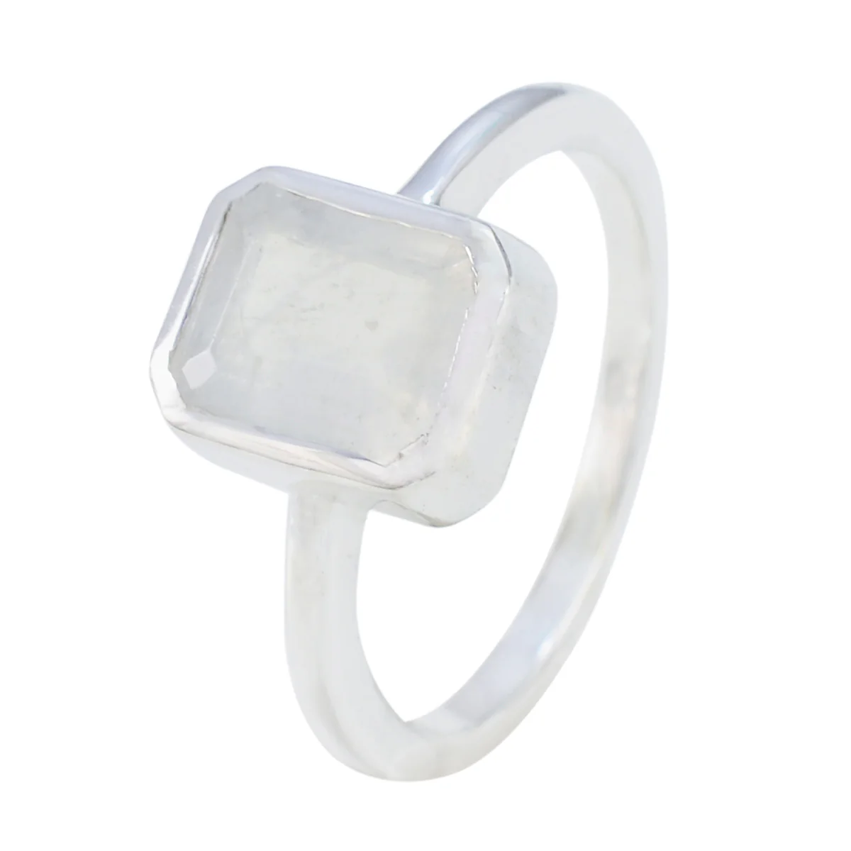 Rainbow Moonstone Solitaire Japanese Silver White Gems Whisper-thin Boho Ring Jewelry - Image 2