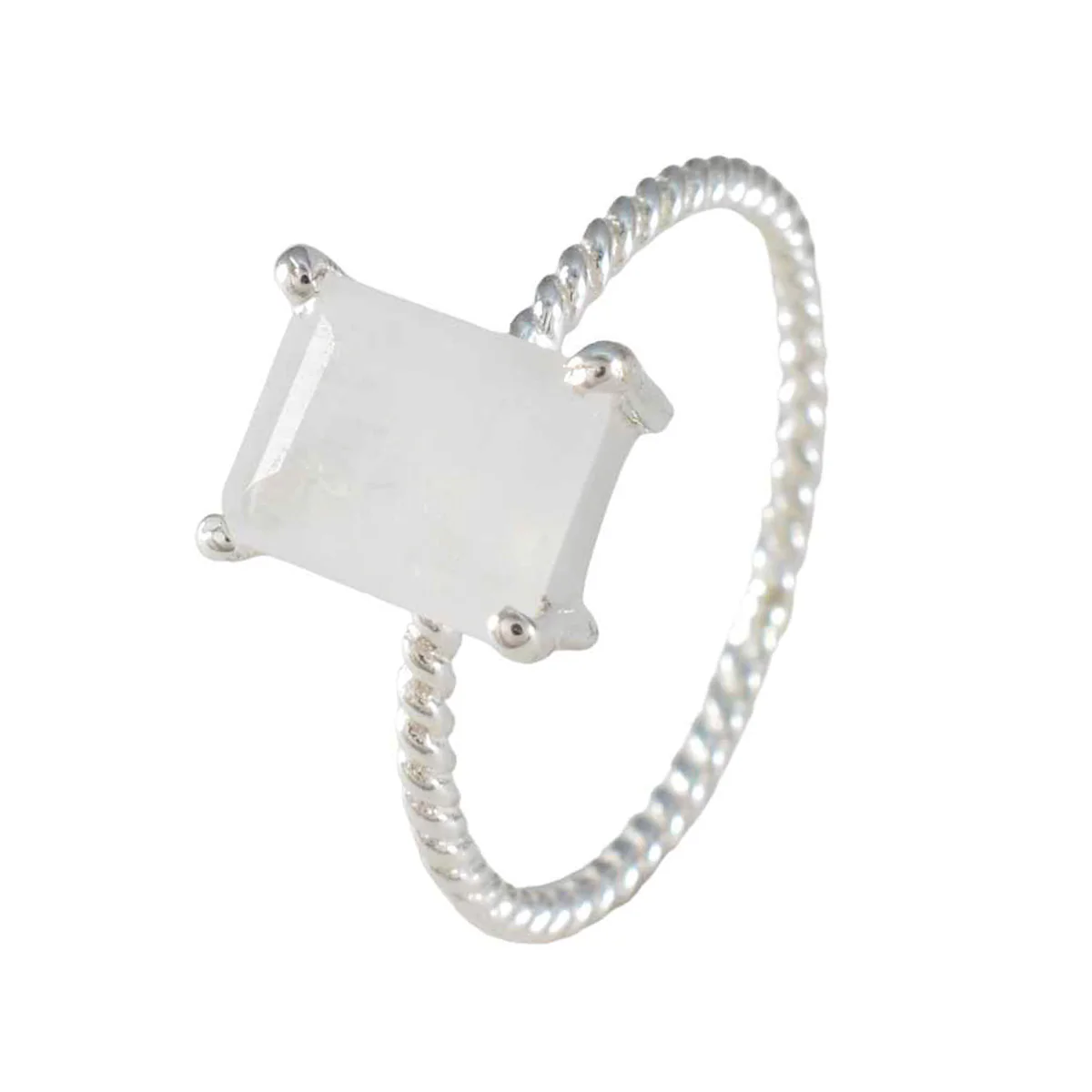 Rainbow Moonstone Solitaire Japanese Sterling Silver White Gemstone Delicate Twist Ring Jewelry - Image 2