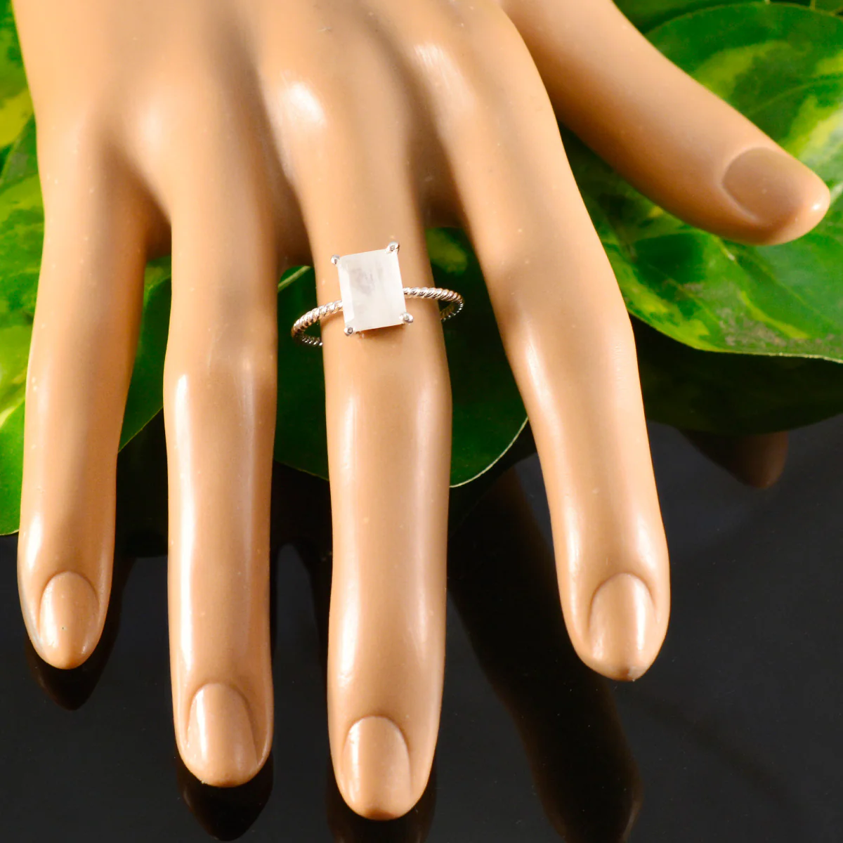 Rainbow Moonstone Solitaire Japanese Sterling Silver White Gemstone Delicate Twist Ring Jewelry - Image 5