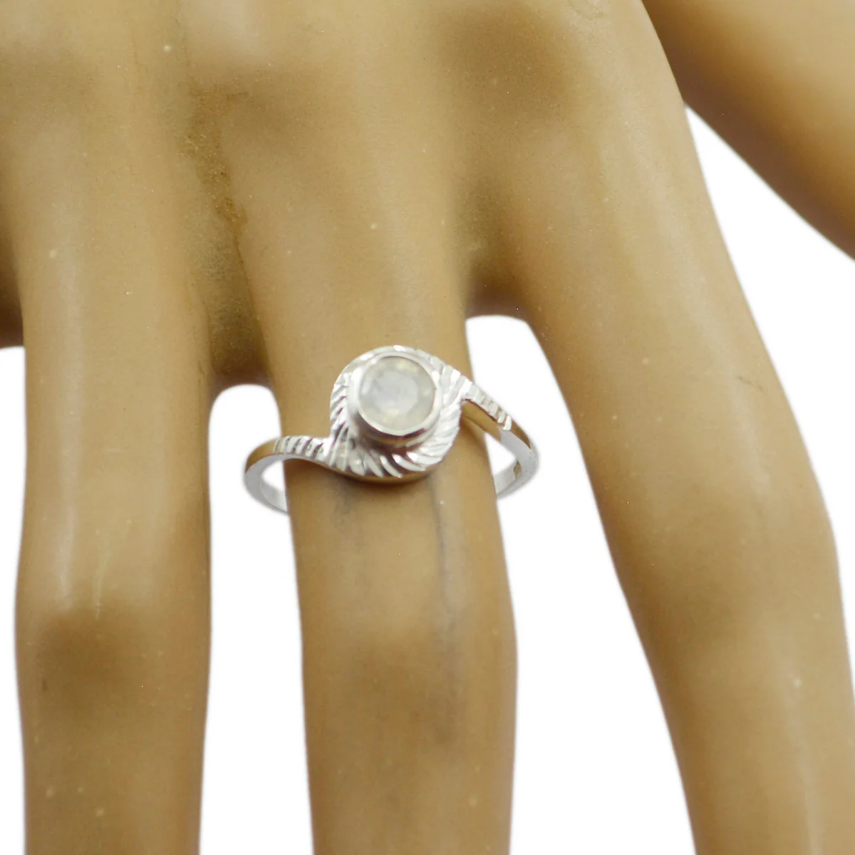 Rainbow Moonstone Solitaire Korean 92.5 Silver White Gemstone Dainty Luxurious Ring Jewellery - Image 2