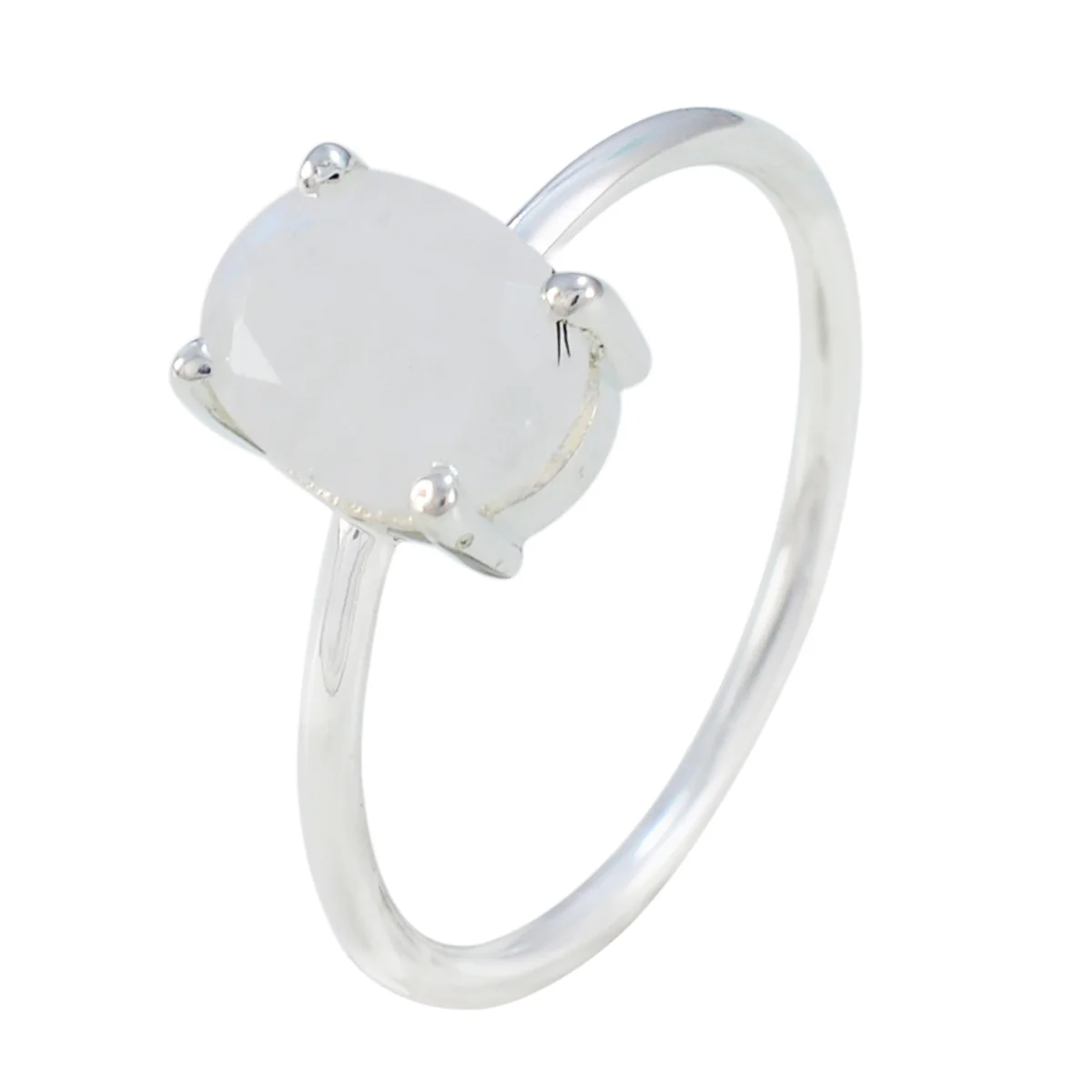 Rainbow Moonstone Solitaire Korean Silver White Gemstones Elegant Sophisticated Ring Jewelry - Image 2
