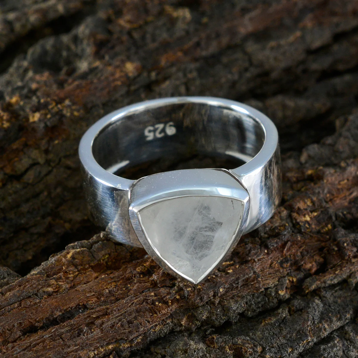 Rainbow Moonstone Solitaire Mexican Silver White Gemstones Eye-catching Signet Band Jewelry - Image 3