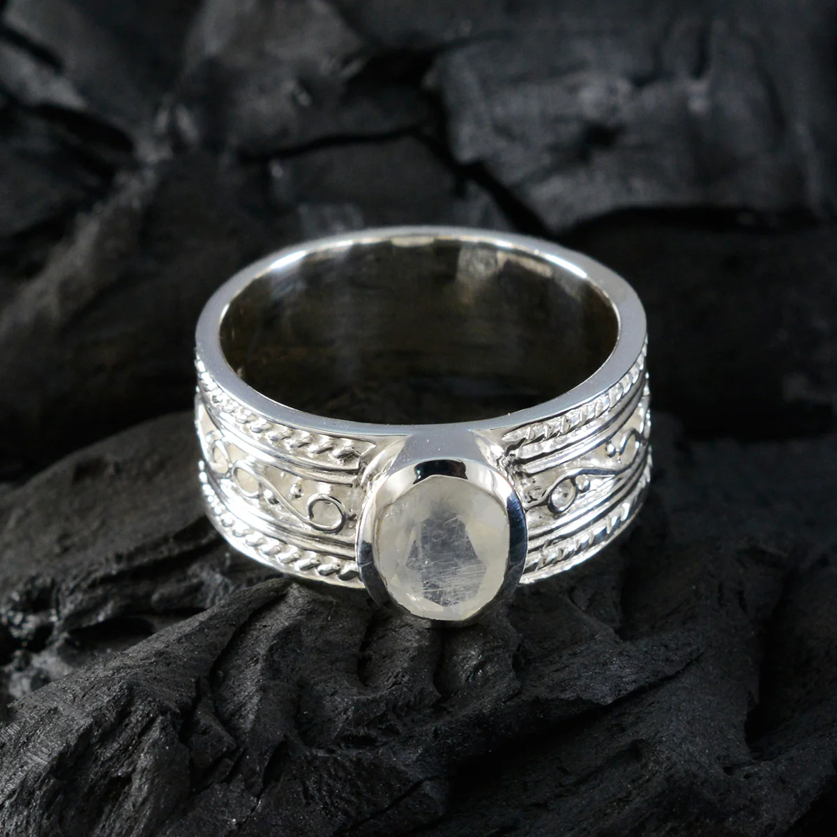 Rainbow Moonstone Solitaire Moroccan 925 Silver White Gemstones Eye-catching Twist Band Jewelry - Image 4