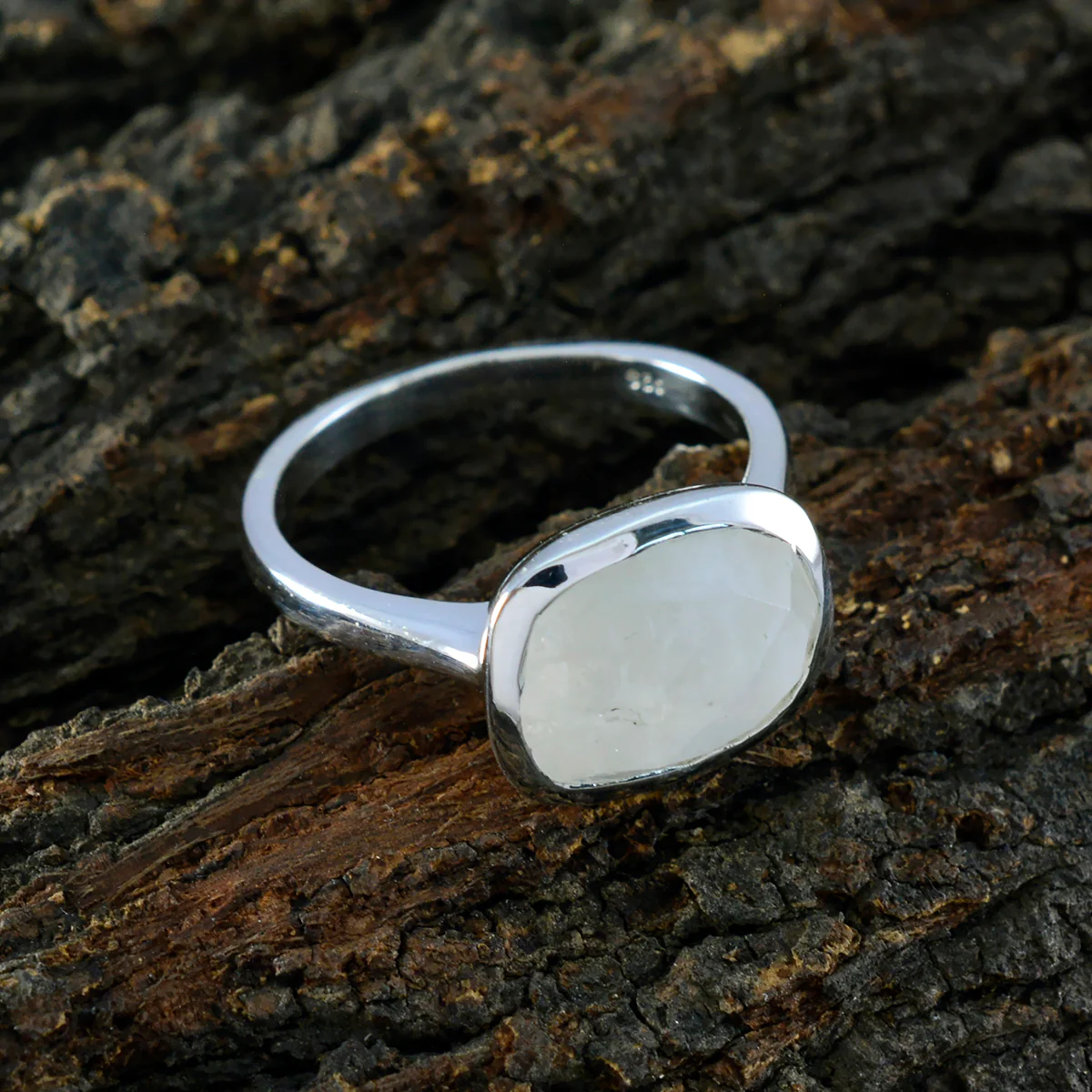 Rainbow Moonstone Solitaire Moroccan 925 Sterling Silver White Gemstones Minimal Glamorous Ring Jewelry - Image 3