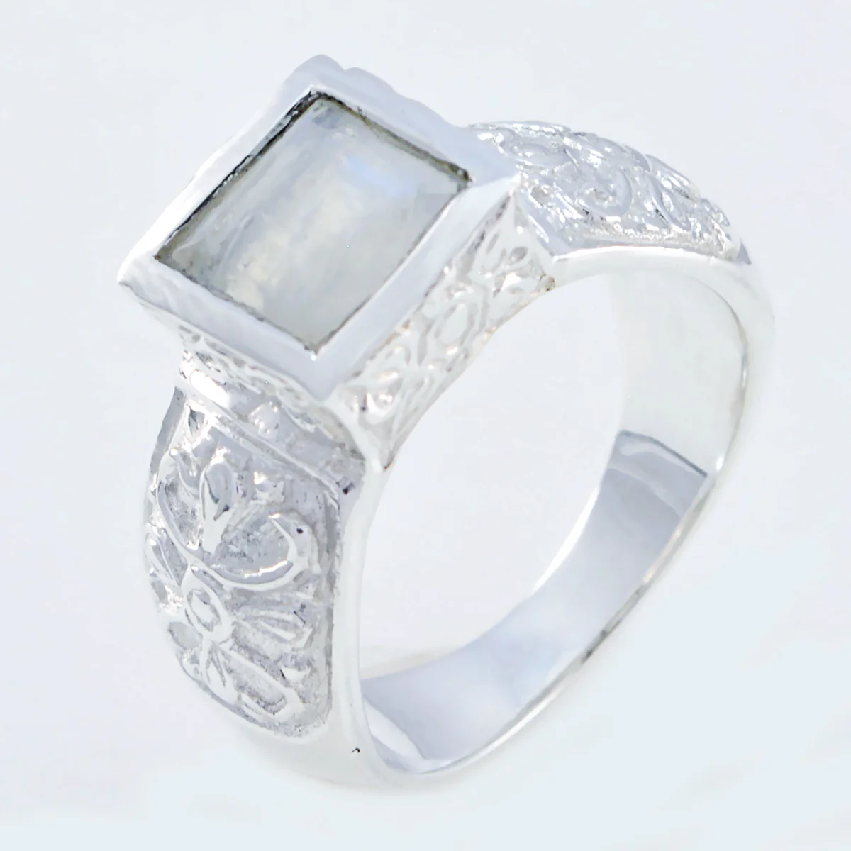 Rainbow Moonstone Solitaire Russian 925 Sterling Silver White Gems Eye-catching Art Deco Ring Jewelry - Image 2